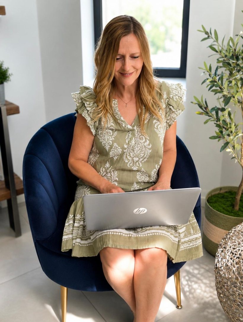 Louise Finn on a relaxed video call from home